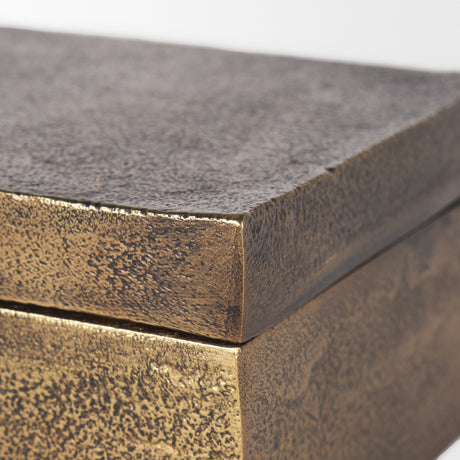 Porschia Small Antiqued Gold Metal Decorative Box from Mercana - Luna Furniture