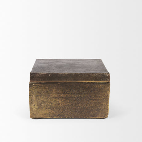 Porschia Large Antiqued Gold Metal Decorative Box from Mercana - Luna Furniture