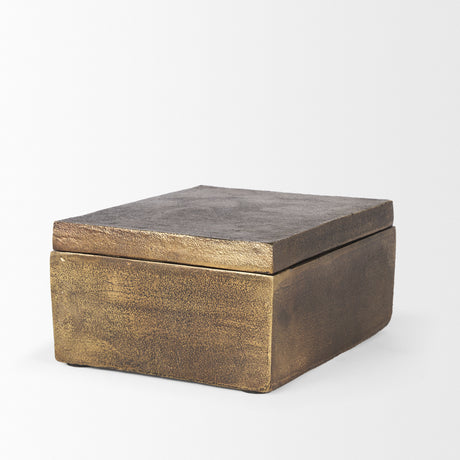 Porschia Large Antiqued Gold Metal Decorative Box from Mercana - Luna Furniture