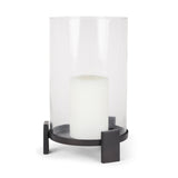 Price Large Matte Black-Brown Metal w/ Glass Hurricane Candle Holder from Mercana - Luna Furniture