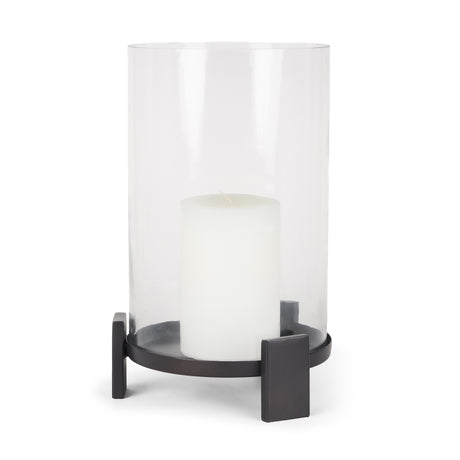 Price Large Matte Black-Brown Metal w/ Glass Hurricane Candle Holder from Mercana - Luna Furniture