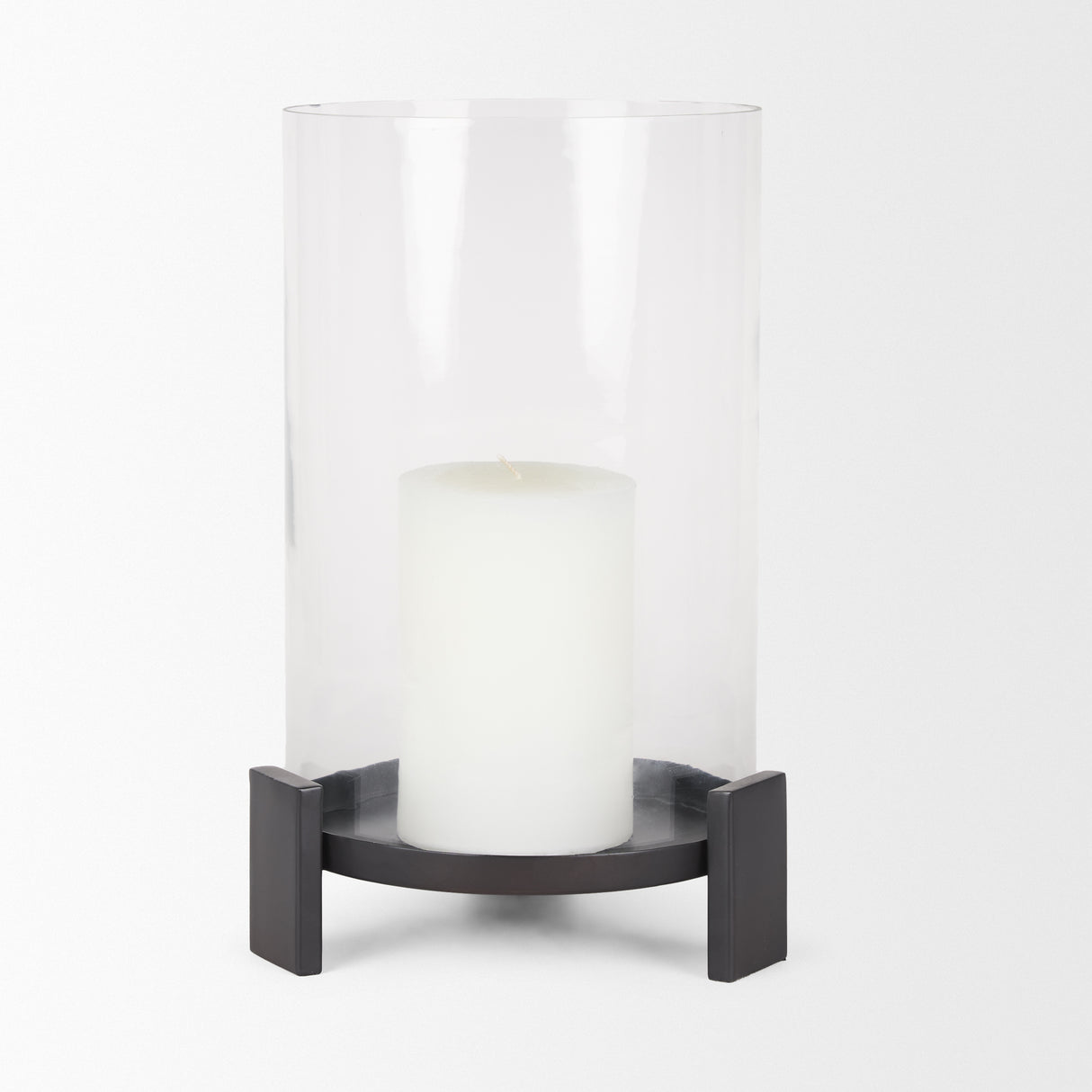 Price Large Matte Black-Brown Metal w/ Glass Hurricane Candle Holder from Mercana - Luna Furniture