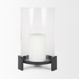 Price Large Matte Black-Brown Metal w/ Glass Hurricane Candle Holder from Mercana - Luna Furniture