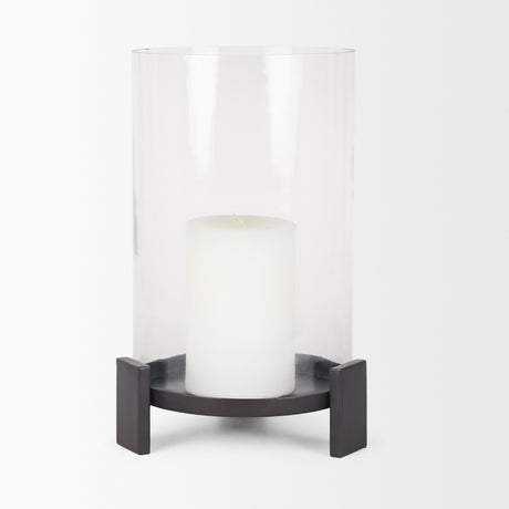 Price Large Matte Black-Brown Metal w/ Glass Hurricane Candle Holder from Mercana - Luna Furniture