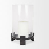 Price Large Matte Black-Brown Metal w/ Glass Hurricane Candle Holder from Mercana - Luna Furniture