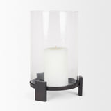 Price Large Matte Black-Brown Metal w/ Glass Hurricane Candle Holder from Mercana - Luna Furniture