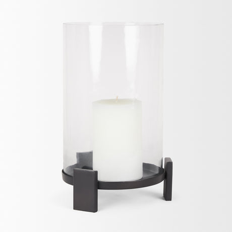 Price Large Matte Black-Brown Metal w/ Glass Hurricane Candle Holder from Mercana - Luna Furniture