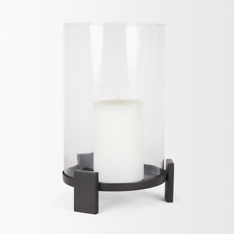 Price Large Matte Black-Brown Metal w/ Glass Hurricane Candle Holder from Mercana - Luna Furniture