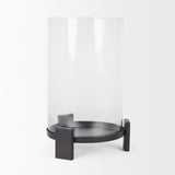 Price Large Matte Black-Brown Metal w/ Glass Hurricane Candle Holder from Mercana - Luna Furniture