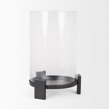 Price Large Matte Black-Brown Metal w/ Glass Hurricane Candle Holder from Mercana - Luna Furniture