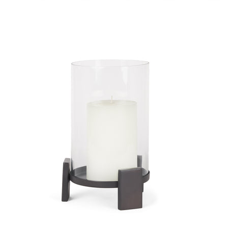 Price Small Matte Black-Brown Metal w/ Glass Hurricane Candle Holder from Mercana - Luna Furniture