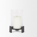 Price Small Matte Black-Brown Metal w/ Glass Hurricane Candle Holder from Mercana - Luna Furniture