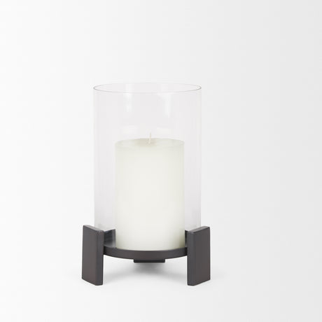 Price Small Matte Black-Brown Metal w/ Glass Hurricane Candle Holder from Mercana - Luna Furniture