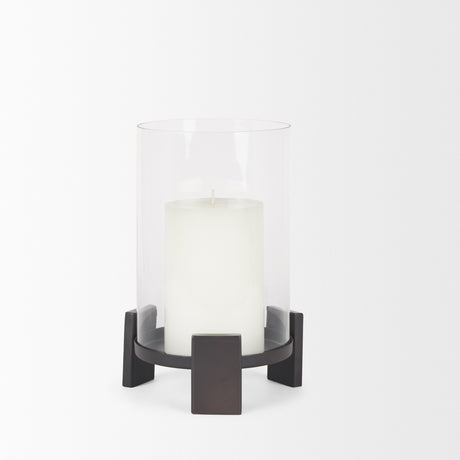 Price Small Matte Black-Brown Metal w/ Glass Hurricane Candle Holder from Mercana - Luna Furniture