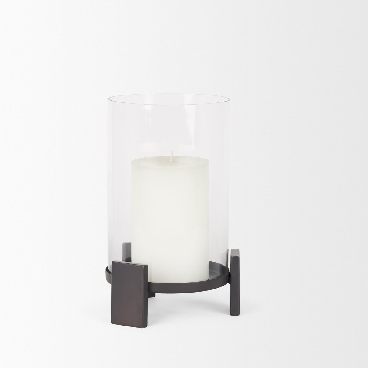 Price Small Matte Black-Brown Metal w/ Glass Hurricane Candle Holder from Mercana - Luna Furniture