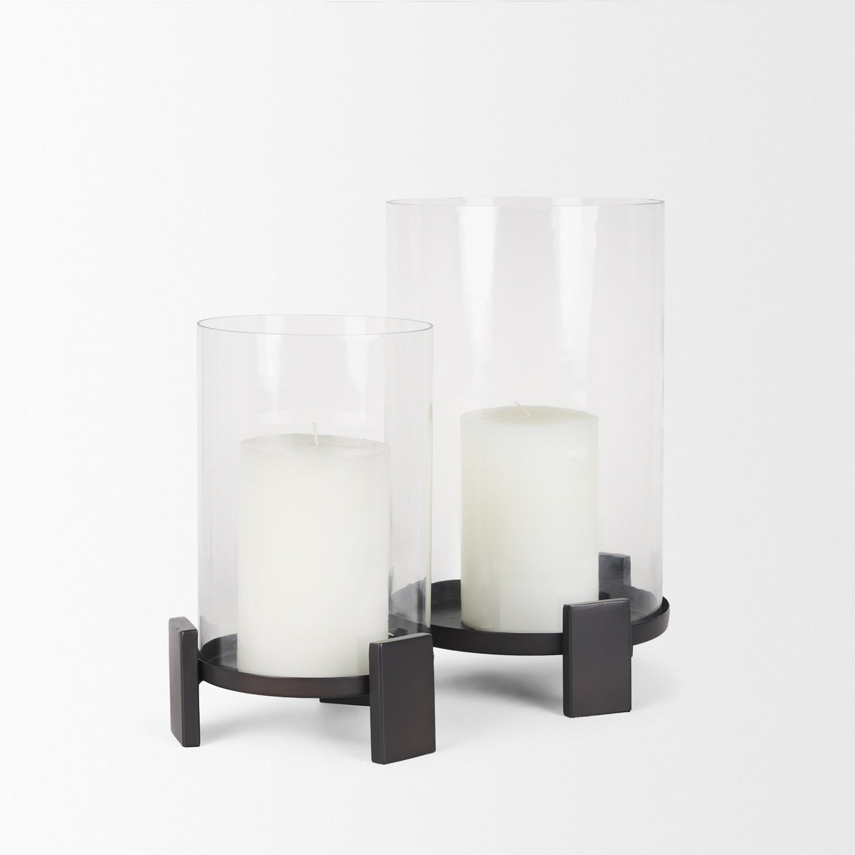 Price Small Matte Black-Brown Metal w/ Glass Hurricane Candle Holder from Mercana - Luna Furniture