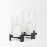 Price Small Matte Black-Brown Metal w/ Glass Hurricane Candle Holder from Mercana - Luna Furniture