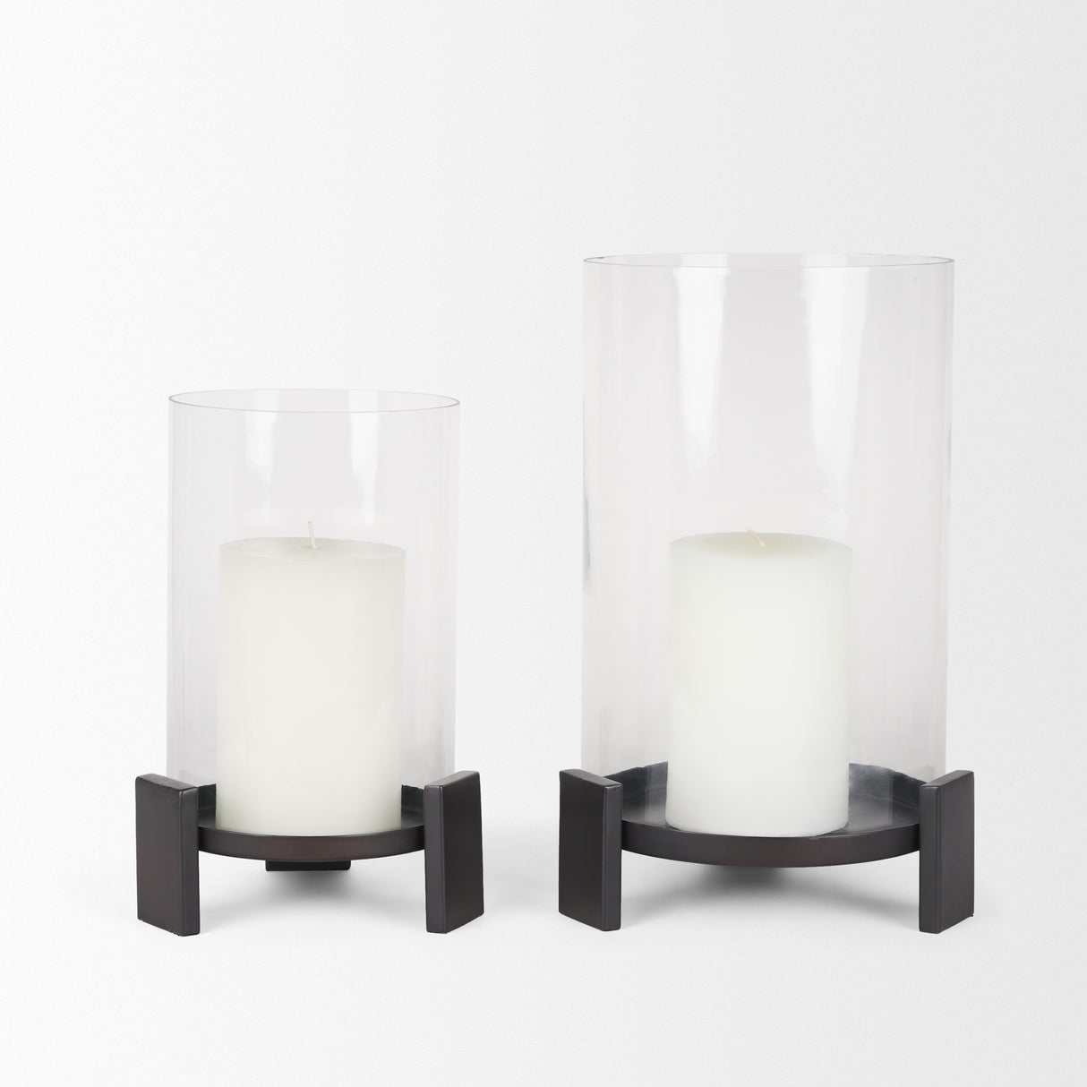 Price Small Matte Black-Brown Metal w/ Glass Hurricane Candle Holder from Mercana - Luna Furniture