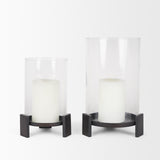 Price Small Matte Black-Brown Metal w/ Glass Hurricane Candle Holder from Mercana - Luna Furniture