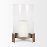 Price Large Antiqued Gold Metal w/ Glass Hurricane Candle Holder from Mercana - Luna Furniture