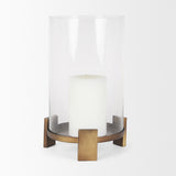 Price Large Antiqued Gold Metal w/ Glass Hurricane Candle Holder from Mercana - Luna Furniture