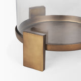 Price Large Antiqued Gold Metal w/ Glass Hurricane Candle Holder from Mercana - Luna Furniture