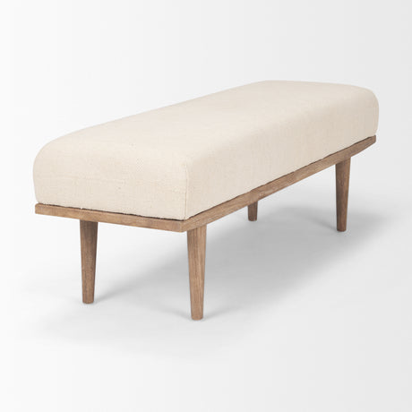 Shae Brown Wood w/ Oatmeal Fabric Bench from Mercana - Luna Furniture