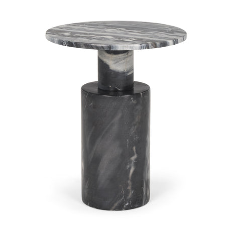 Taite Solid Dark Gray Marble Pedestal Accent Table from Mercana - Luna Furniture