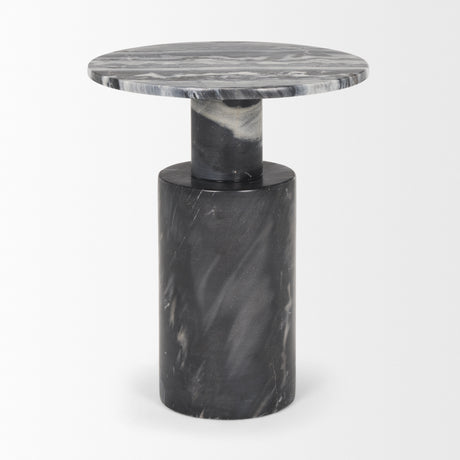 Taite Solid Dark Gray Marble Pedestal Accent Table from Mercana - Luna Furniture