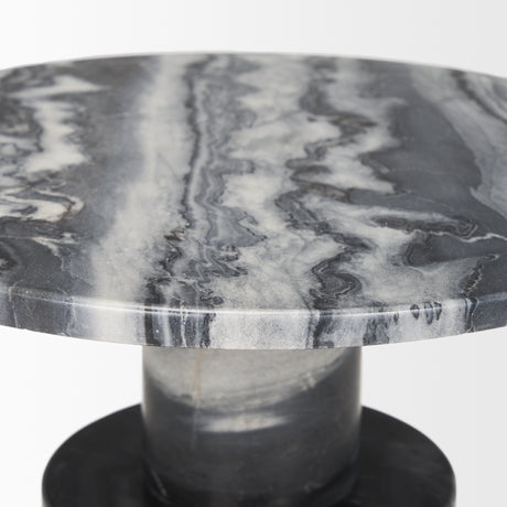 Taite Solid Dark Gray Marble Pedestal Accent Table from Mercana - Luna Furniture