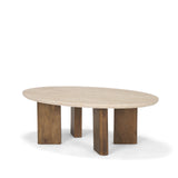 Syona Travertine + Mango Wood leg Oval Coffee table from Mercana - Luna Furniture