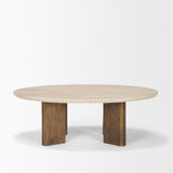 Syona Travertine + Mango Wood leg Oval Coffee table from Mercana - Luna Furniture