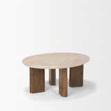 Syona Travertine + Mango Wood leg Oval Coffee table from Mercana - Luna Furniture