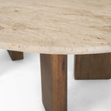 Syona Travertine + Mango Wood leg Oval Coffee table from Mercana - Luna Furniture