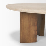 Syona Travertine + Mango Wood leg Oval Coffee table from Mercana - Luna Furniture