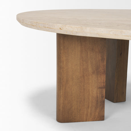 Syona Travertine + Mango Wood leg Oval Coffee table from Mercana - Luna Furniture