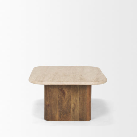 Symona Travertine and Mango Wood Rectangle Coffee Table from Mercana - Luna Furniture