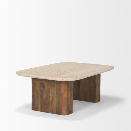 Symona Travertine and Mango Wood Rectangle Coffee Table from Mercana - Luna Furniture