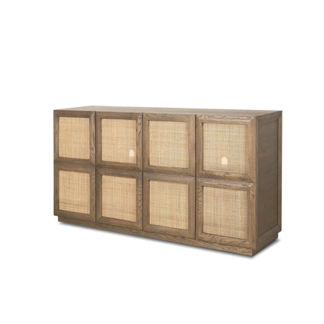Sina Brown Oak Wood w/ Natural Rattan 4 Door Sideboard from Mercana - Luna Furniture