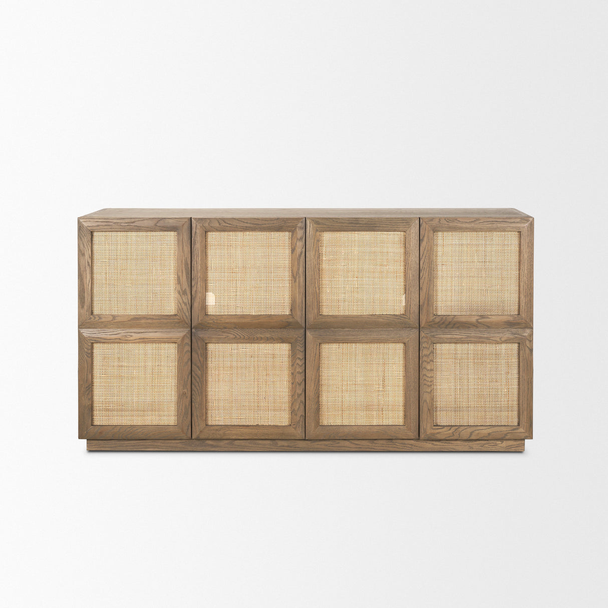 Sina Brown Oak Wood w/ Natural Rattan 4 Door Sideboard from Mercana - Luna Furniture