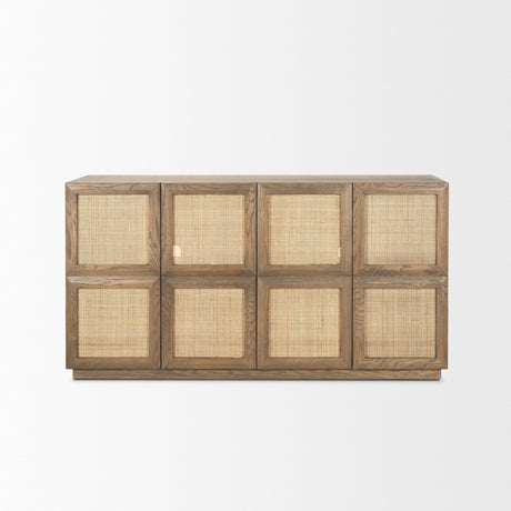 Sina Brown Oak Wood w/ Natural Rattan 4 Door Sideboard from Mercana - Luna Furniture