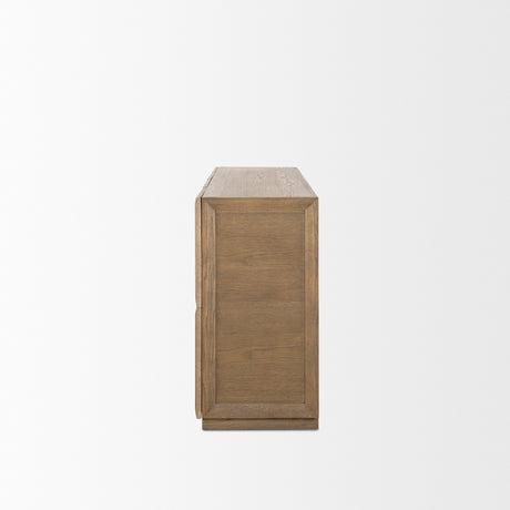 Sina Brown Oak Wood w/ Natural Rattan 4 Door Sideboard from Mercana - Luna Furniture