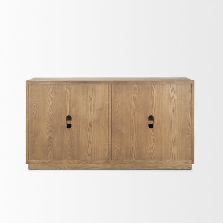 Sina Brown Oak Wood w/ Natural Rattan 4 Door Sideboard from Mercana - Luna Furniture