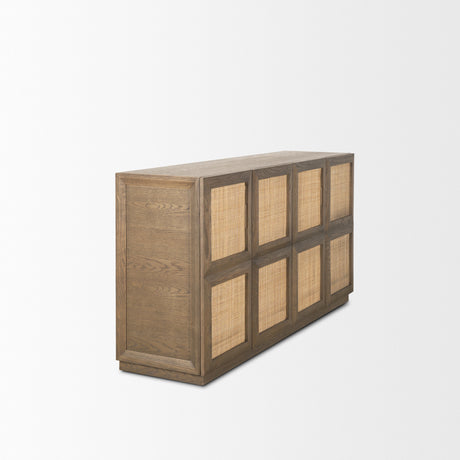 Sina Brown Oak Wood w/ Natural Rattan 4 Door Sideboard from Mercana - Luna Furniture