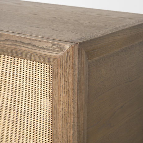 Sina Brown Oak Wood w/ Natural Rattan 4 Door Sideboard from Mercana - Luna Furniture