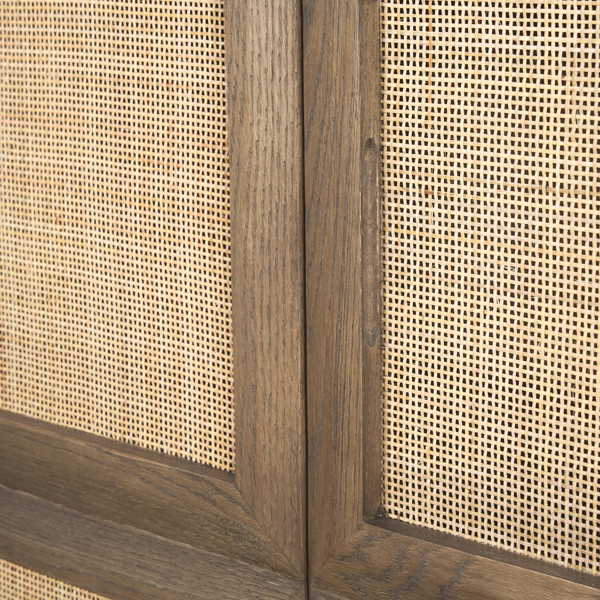 Sina Brown Oak Wood w/ Natural Rattan 4 Door Sideboard from Mercana - Luna Furniture