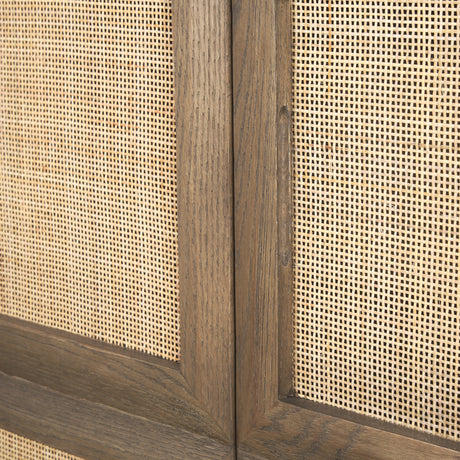 Sina Brown Oak Wood w/ Natural Rattan 4 Door Sideboard from Mercana - Luna Furniture