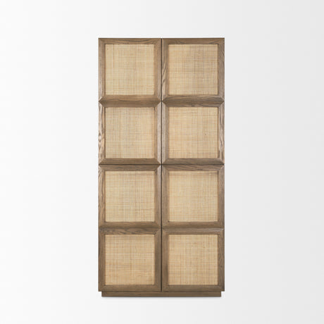 Sina Brown Oak Wood w/ Natural Rattan 2 Door Curio Cabinet from Mercana - Luna Furniture