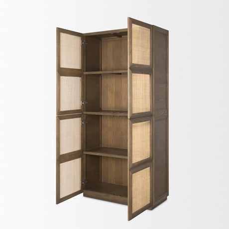 Sina Brown Oak Wood w/ Natural Rattan 2 Door Curio Cabinet from Mercana - Luna Furniture
