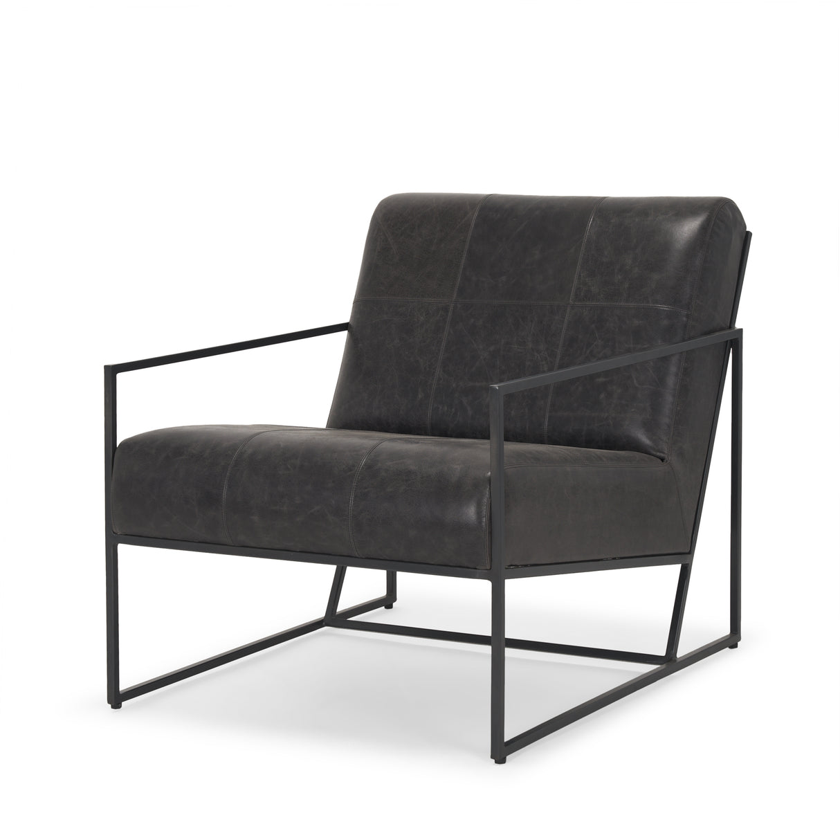 Stratton Gunmetal w/ Genuine Aged Black Leather Upholstered Accent Chair from Mercana - Luna Furniture